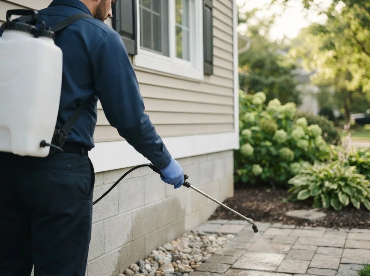 Pest control technician inspecting a home in Wade, NC